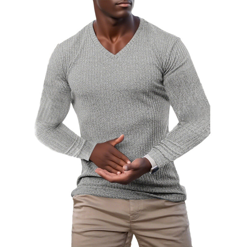 Herren elegantes V-Ausschnitt Pullover aus strukturiertem Strickmaterial ModeGeist