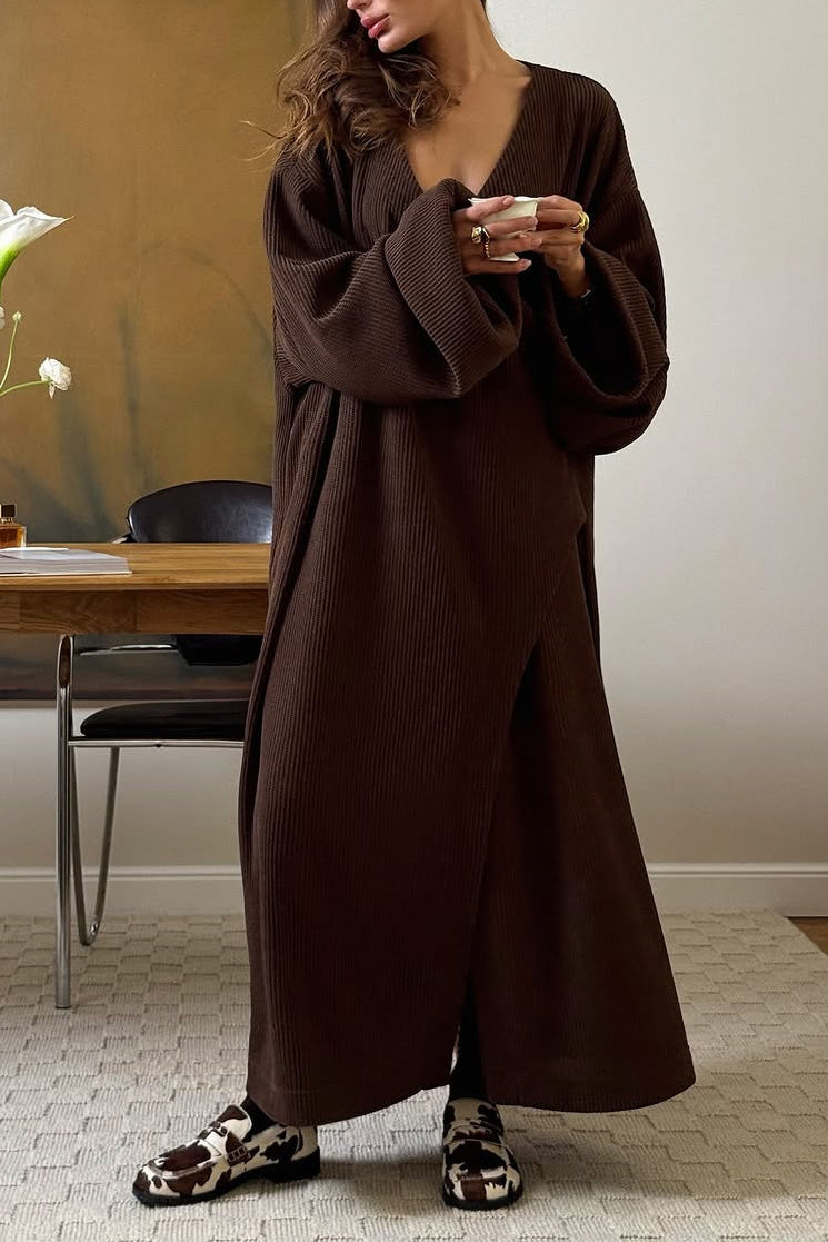 ModeGeist | Tag Code Braun Lockere Lange Strickjacke - ModeGeist