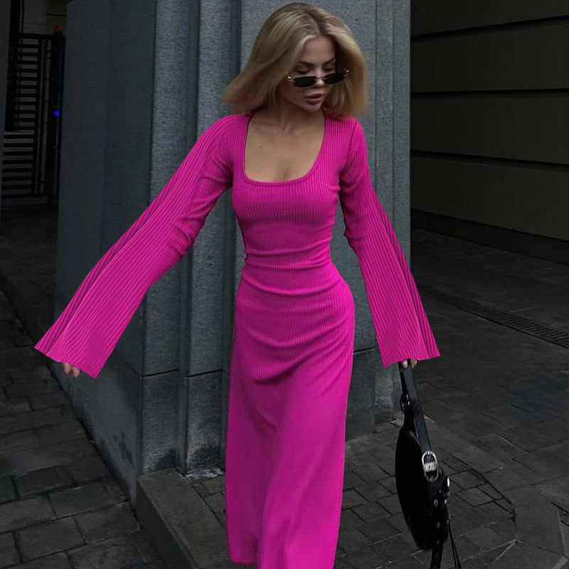 Damen Maxikleid mit ausgestellten Ärmeln und gerafftem Oberteil ModeGeist