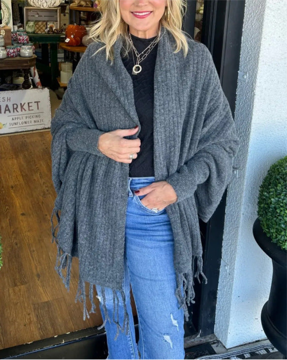 Damen vielseitiger Poncho mit Fransen ModeGeist