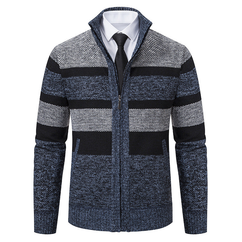 Herren modischer Strickjacke mit hohem Kragen und gestreiftem Design ModeGeist