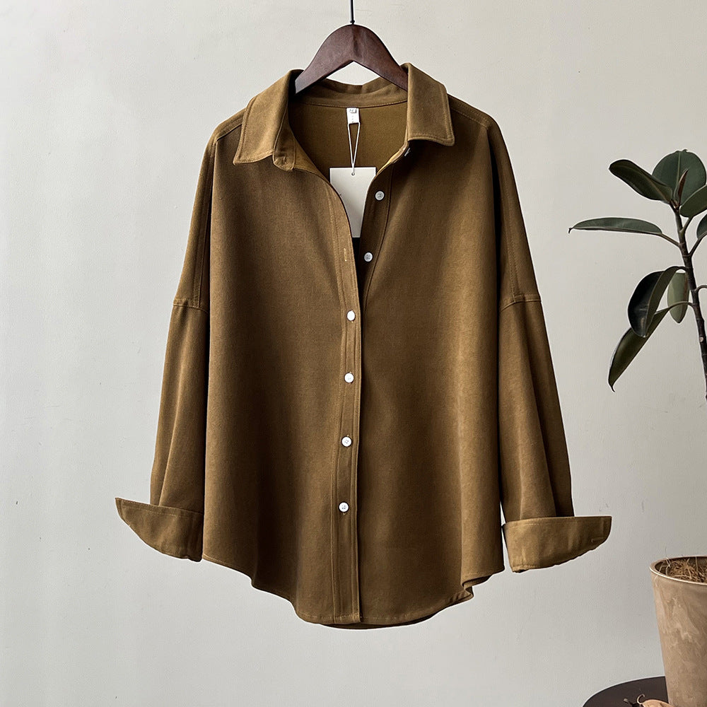 Fudus Damen Herbst Brushed Langarm Shirt, locker geschnitten