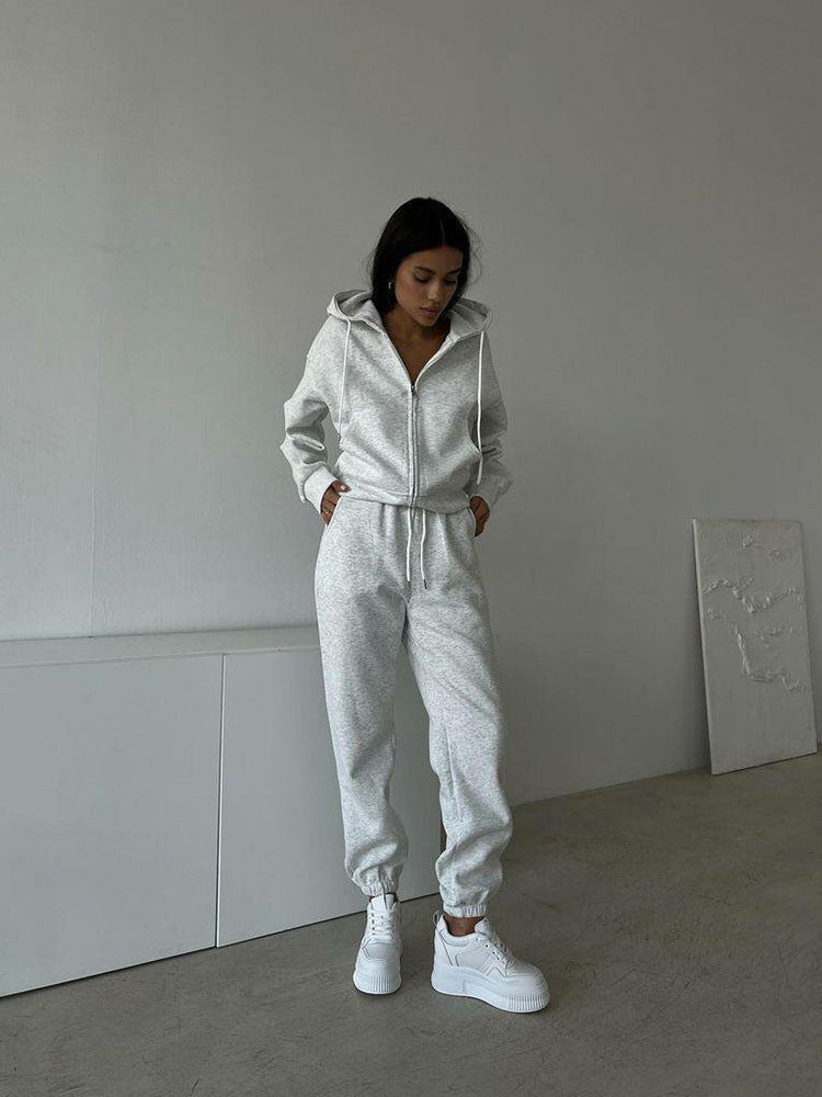 Damen sportliches Fleece-Jogginganzug-Set ModeGeist