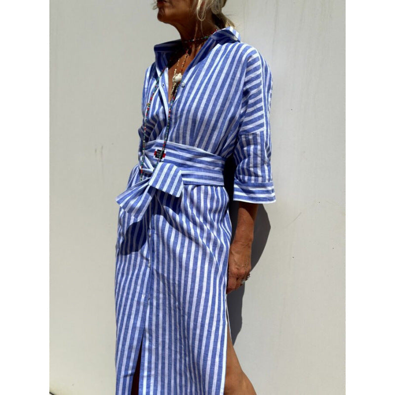 Fudus Kurzarm-Hemdblusenkleid, geteilt, Herbst