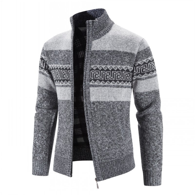 Herren Strickjacke mit hohem Kragen und attraktiven Mustern ModeGeist