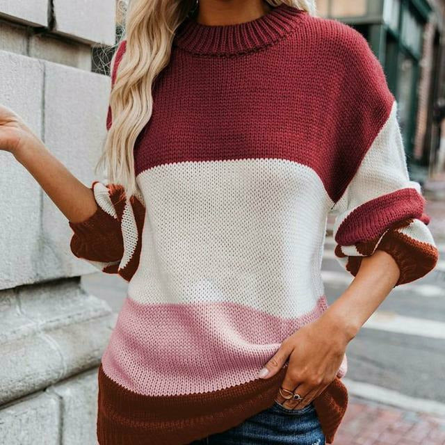 ModeGeist | Gestreifter Strickpullover mit Doppelt Naht