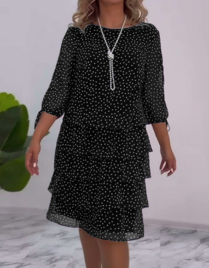 Elegantes Damenkleid aus Polyester mit Volants und halblangen Ärmeln von MODEGEIST