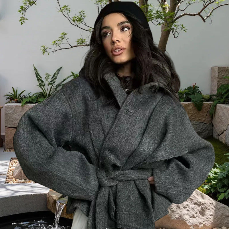 Damen Oversized Wollmantel mit Gürtel ModeGeist