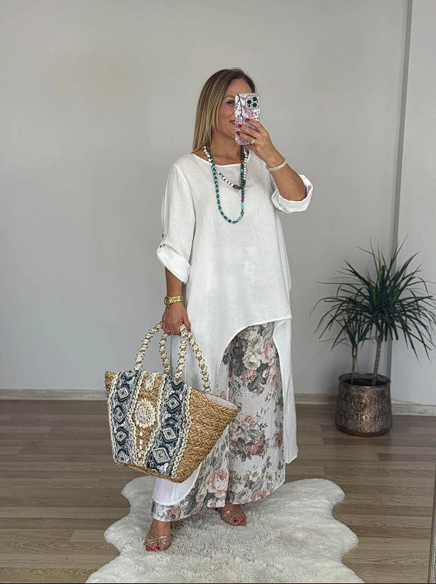 Damen Relaxed Fit Leinen Tunika Top ModeGeist