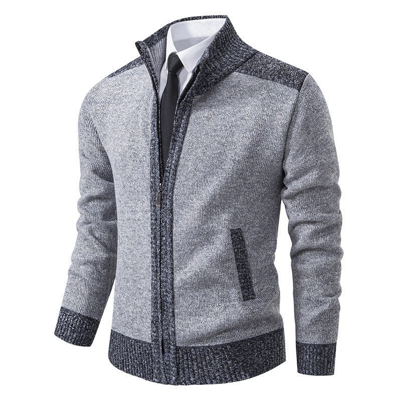 Herren gesteppte Strickjacke mit hohem Kragen und praktischen Taschen ModeGeist