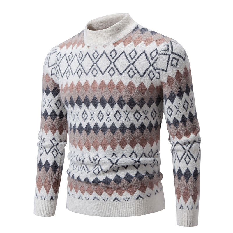 Herren Strickpullover mit geometrischem Muster und hohem Kragen ModeGeist