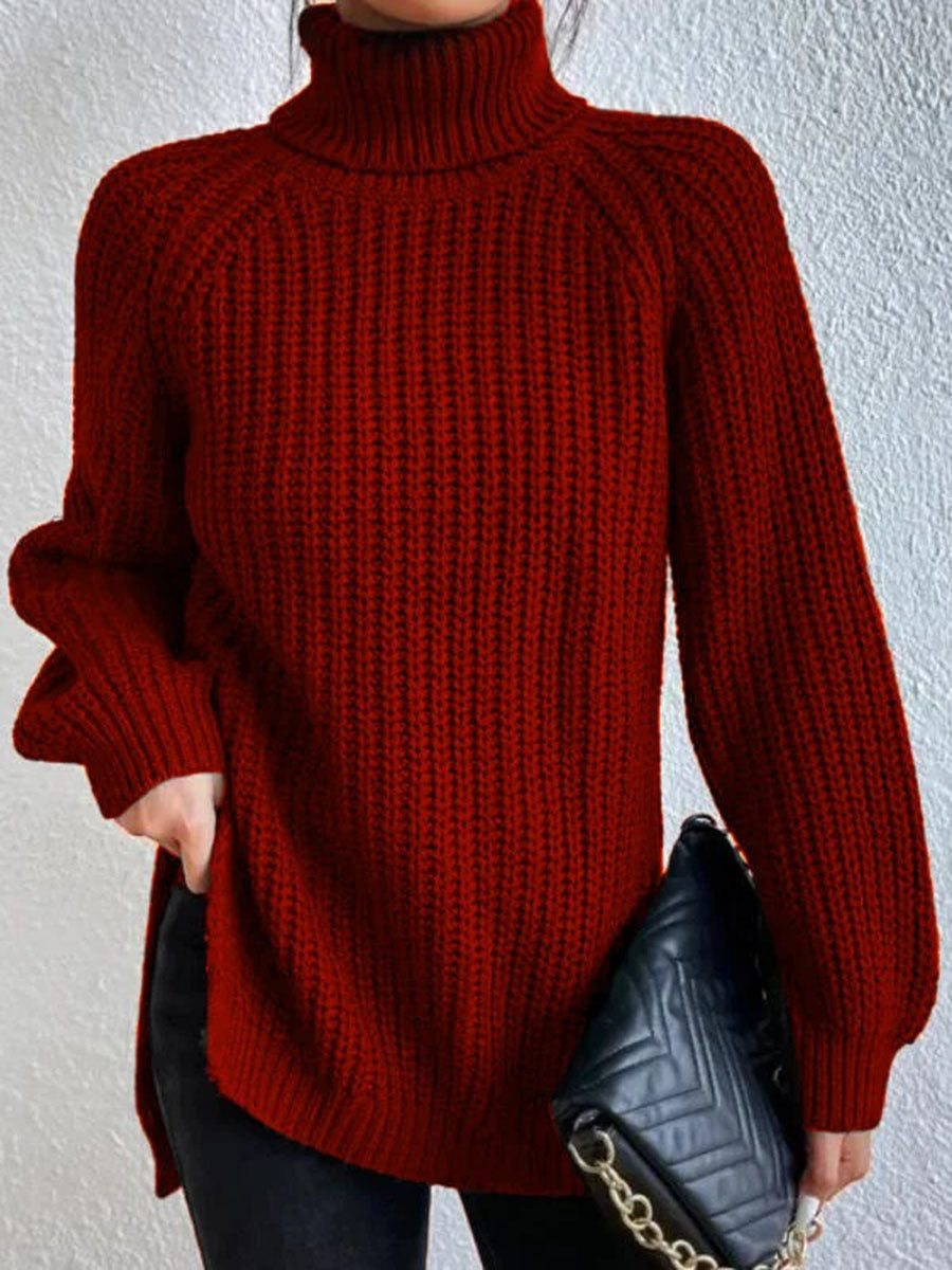 ModeGeist | Full Größe Turtle Ribbed Knit Schlitzpullover