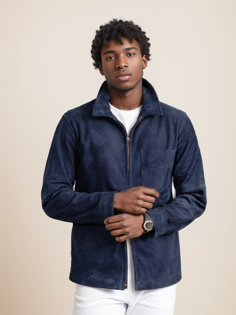 Herren schicke und lässige Wildlederjacke mit Stehkragen ModeGeist