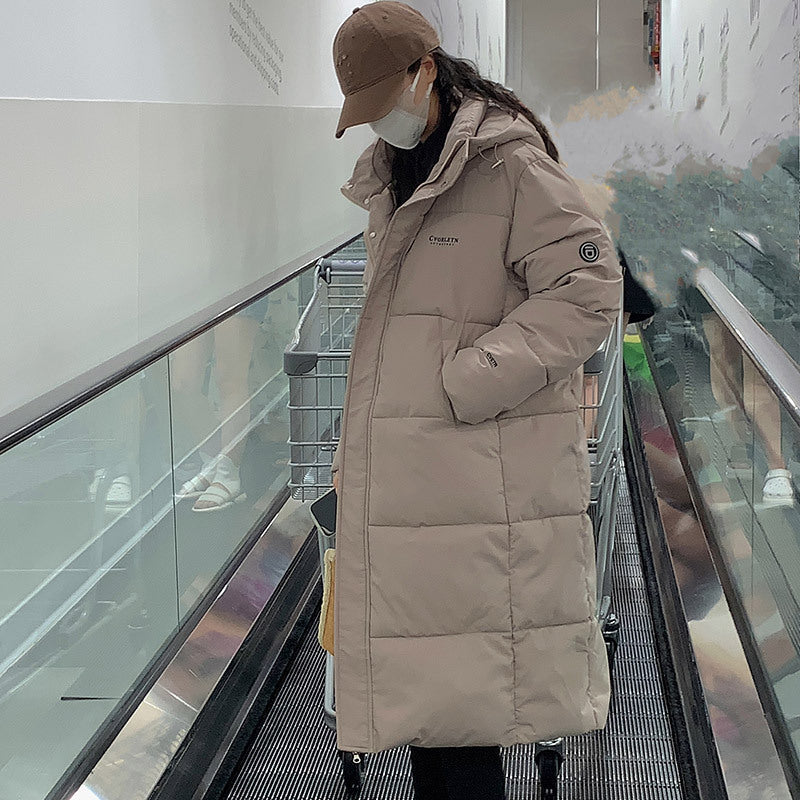 Damen Lange Steppjacke mit Kapuze und hohen Kragen ModeGeist