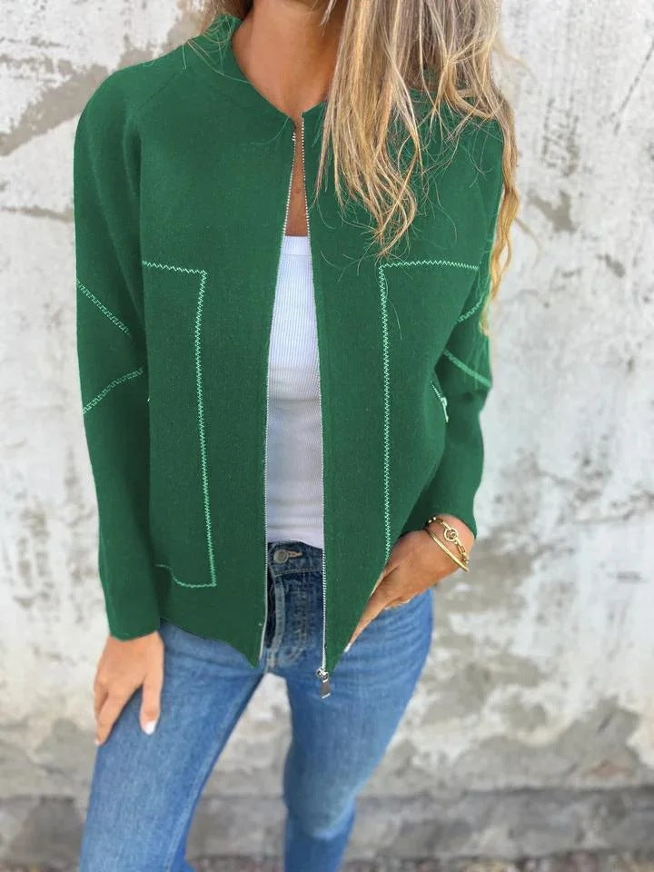 Damen Strickjacke mit eleganten Zipper-Details und feinem Strukturmuster ModeGeist