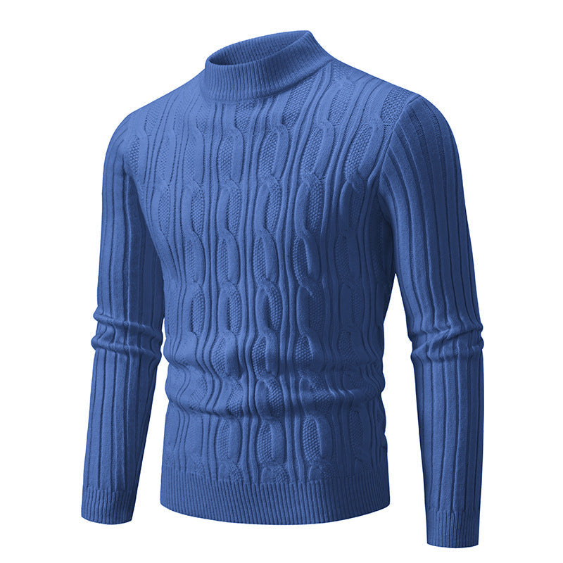 Herren Strickpullover mit magnetischem Zopfmuster und hohem Kragen ModeGeist
