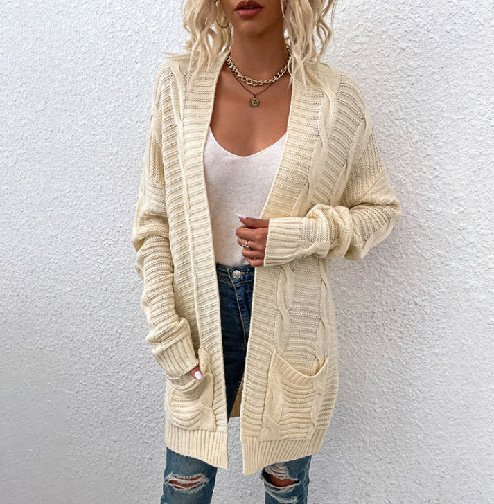 Damen Grobstrick-Cardigan mit großen Taschen und strukturiertem Design ModeGeist