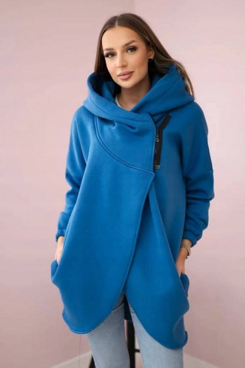 ModeGeist | Asymmetrische Reißverschluss Kapuzenfleece Sweatjacke