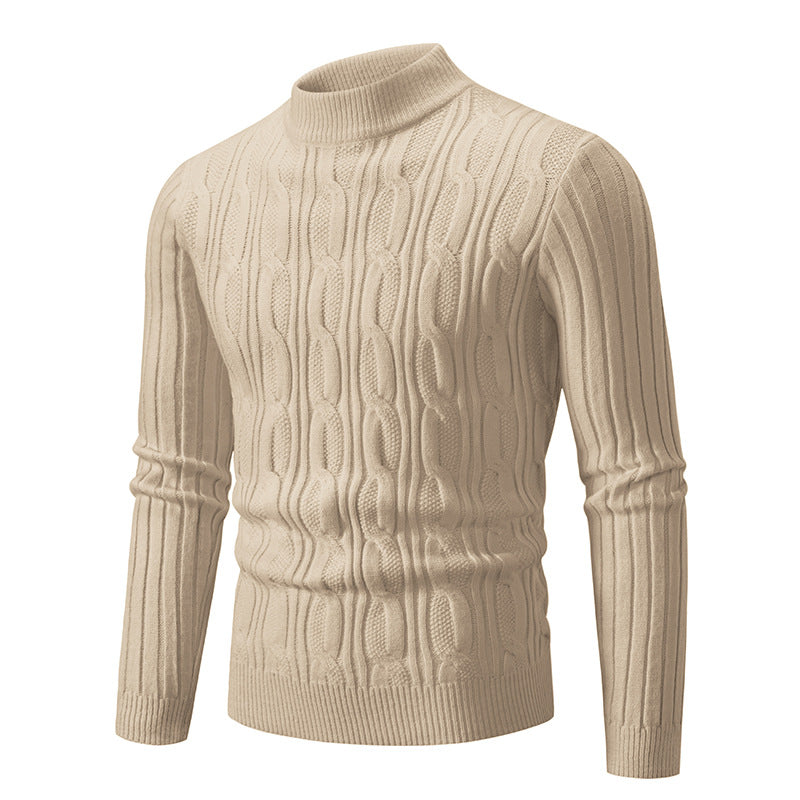 Herren Strickpullover mit magnetischem Zopfmuster und hohem Kragen ModeGeist