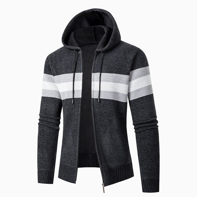 Herren lässiger Strickjacke mit Kapuze und Kontraststreifen ModeGeist
