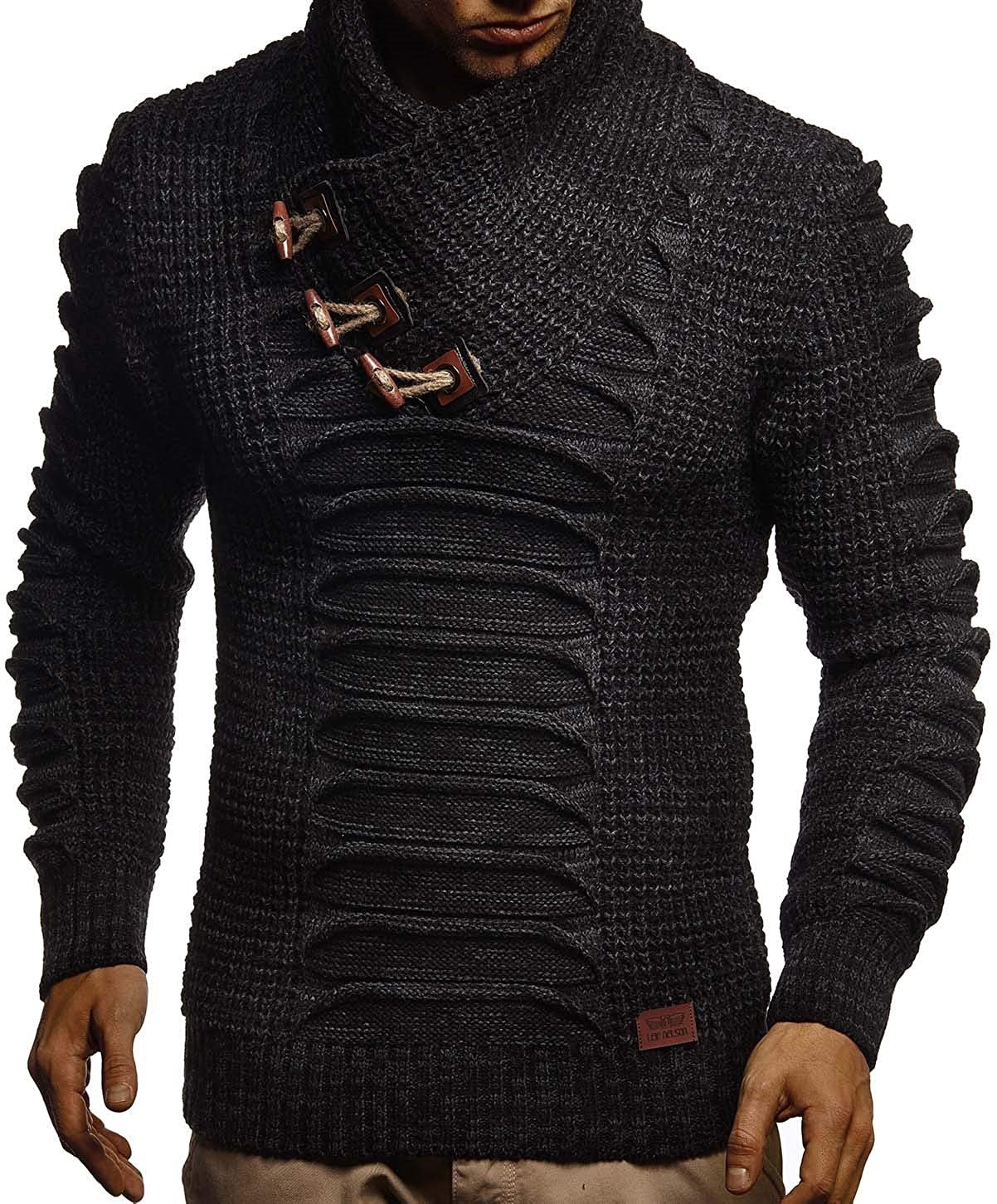 Herren Grobstrickpullover mit innovativem Schalkragen und rustikalem Design ModeGeist