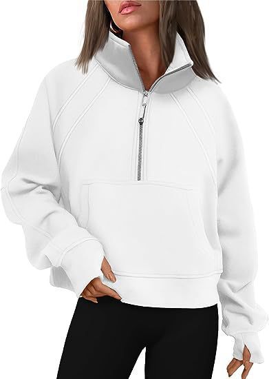 Damen kuscheliger Half-Zip Pullover mit Kapuze und Kängurutasche ModeGeist