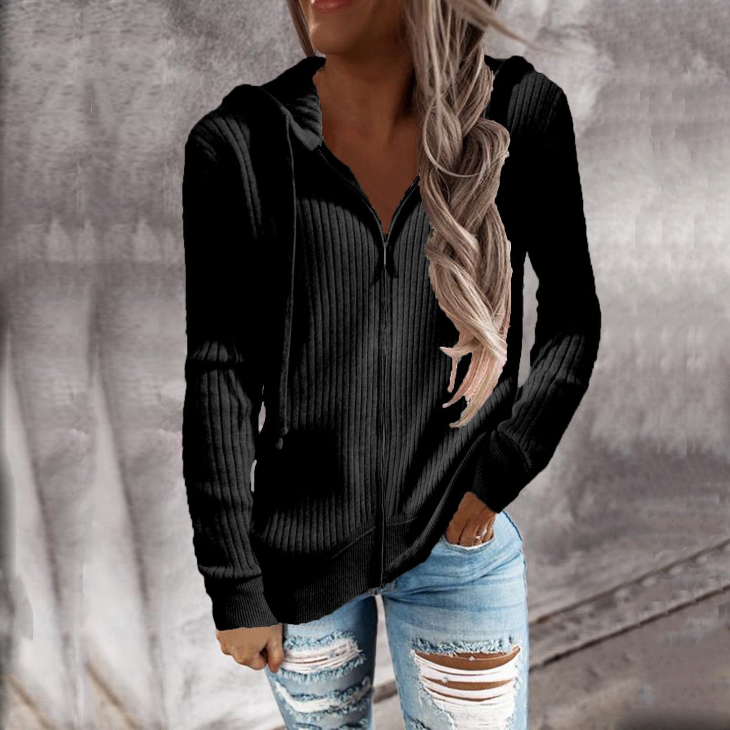 Damen Kapuzenjacke aus strukturiertem Material mit praktischen Taschen ModeGeist