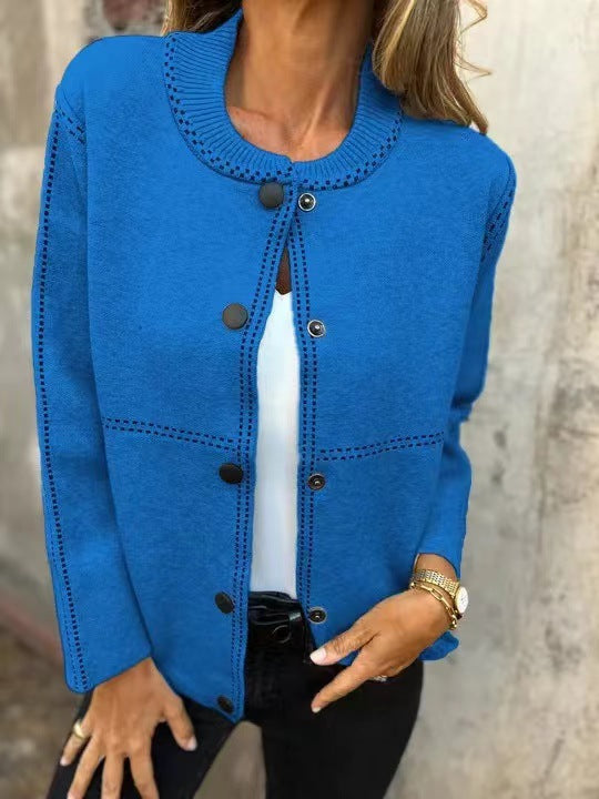 Damen Lockere Strickjacke mit Knöpfen und dekorativen Nähten ModeGeist