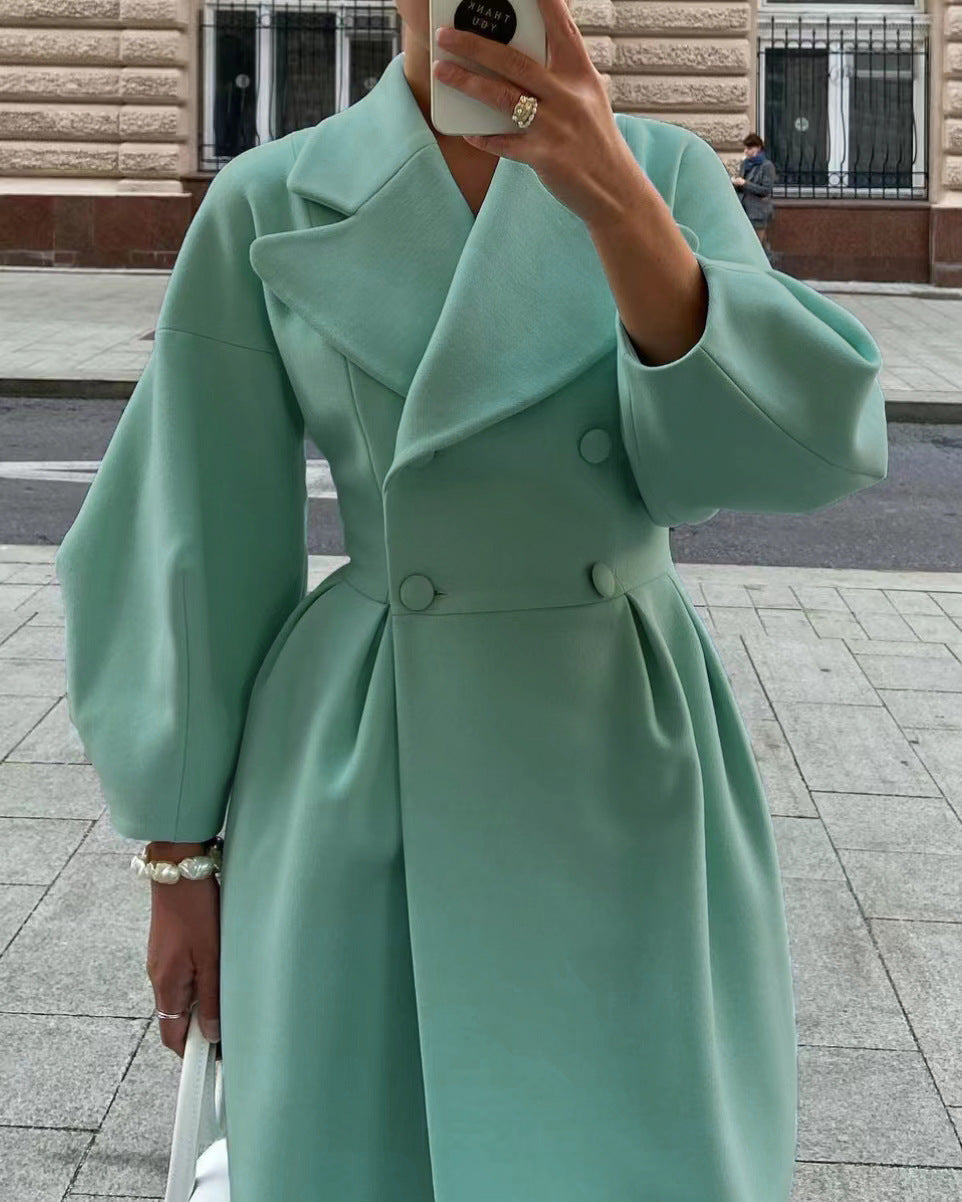 Damen eleganter Trenchcoat mit hohem Schlitz und Puffärmeln ModeGeist