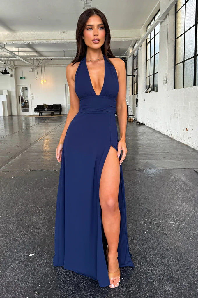 Damen Maxikleid mit tiefem V-Ausschnitt und elegantem Schlitz ModeGeist
