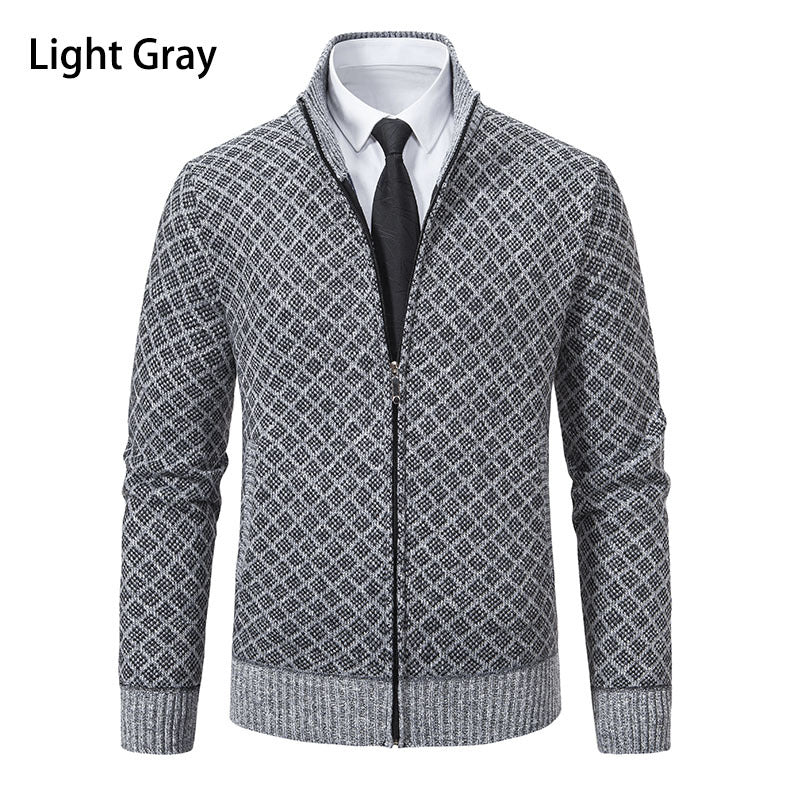 Herren Strickjacke mit Reißverschluss und modernem Rautenmuster ModeGeist