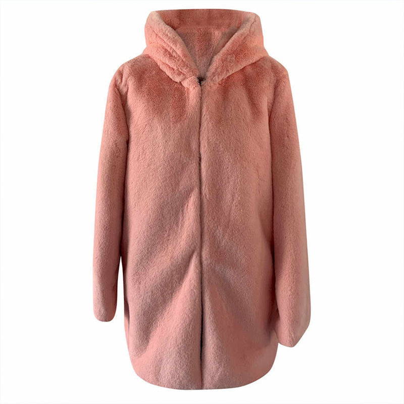 Damen Flauschige Kapuzenjacke aus Kunstfell mit dekorativem Schnitt ModeGeist