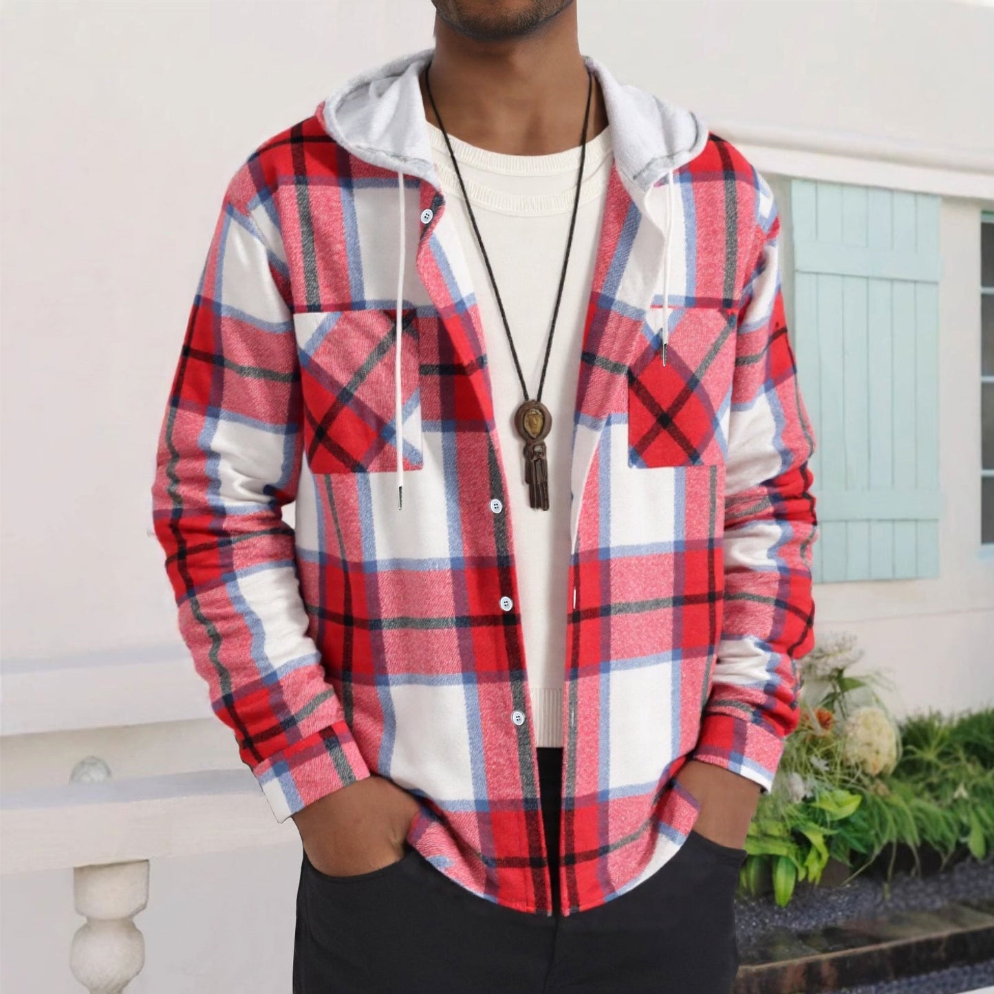 Herren Karierte Flanelljacke mit Hoodie und praktischen Taschen ModeGeist