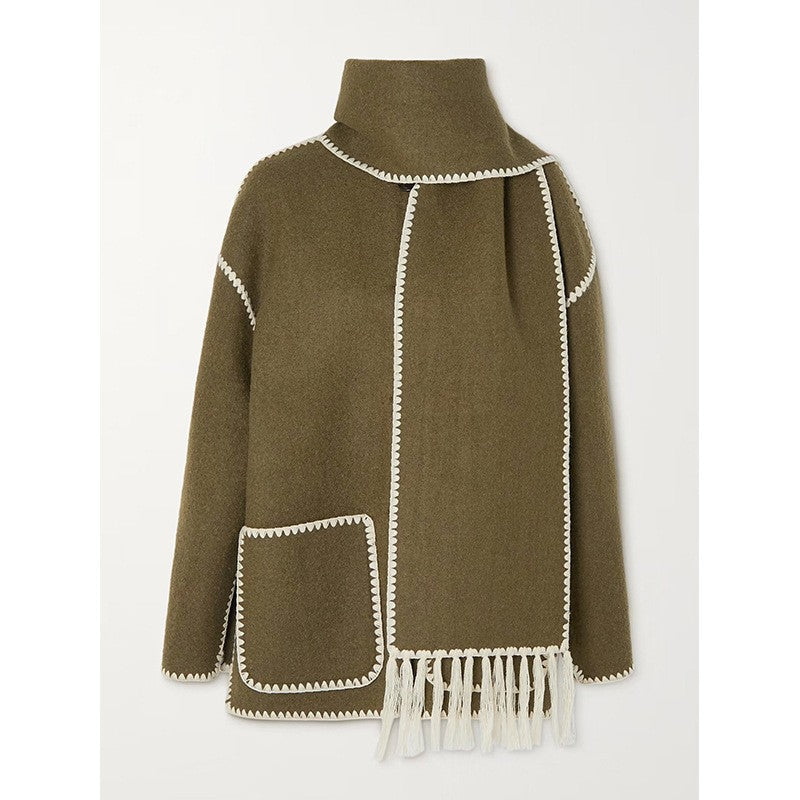 Damen Oversized Strickjacke mit Fransen und Taschen ModeGeist