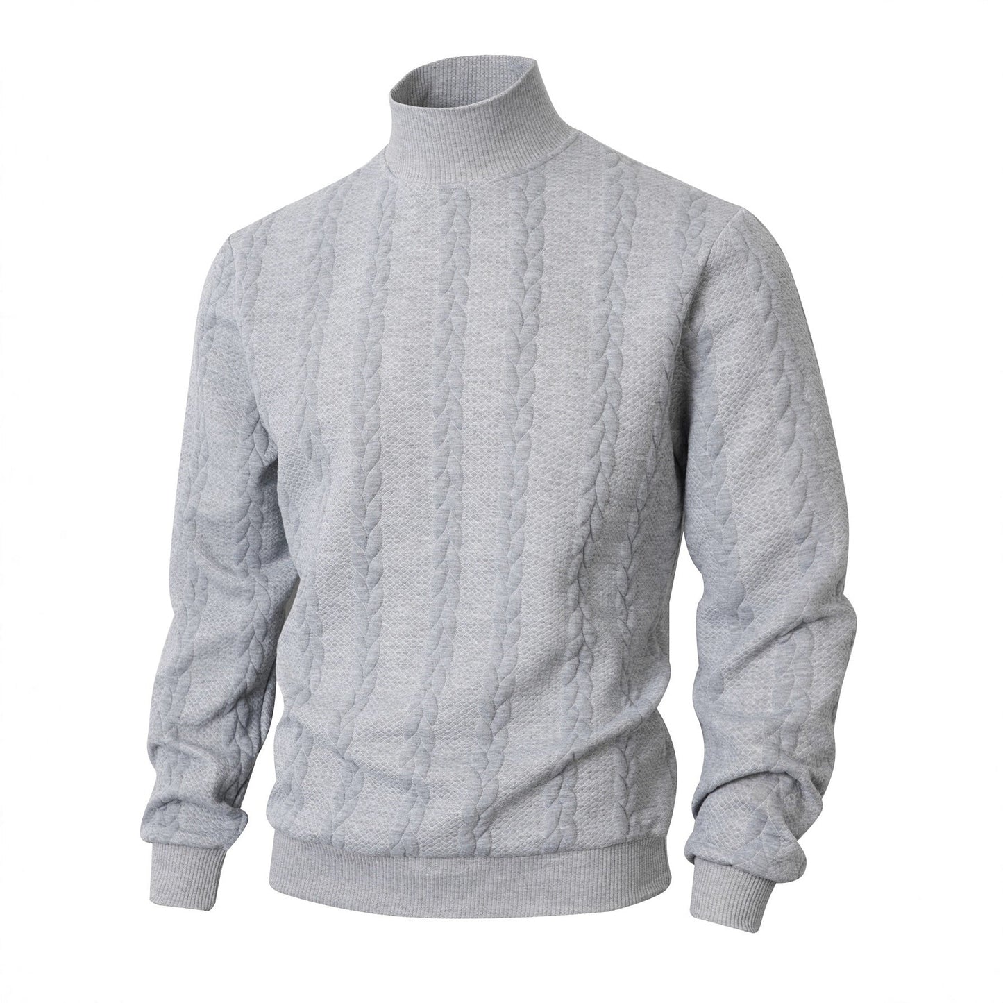 Herren modischer Strickpullover mit hohem Kragen und Zopfmuster ModeGeist