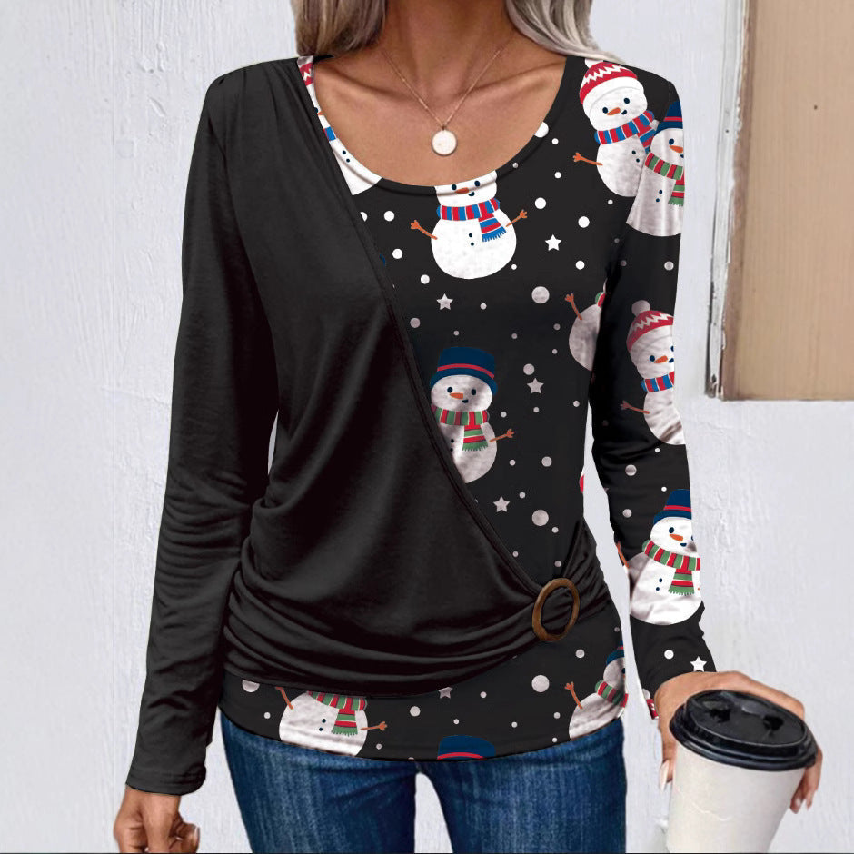 Damen Langarmshirt mit kreativem Weihnachtsdesign und praktischen Rüschendetails ModeGeist