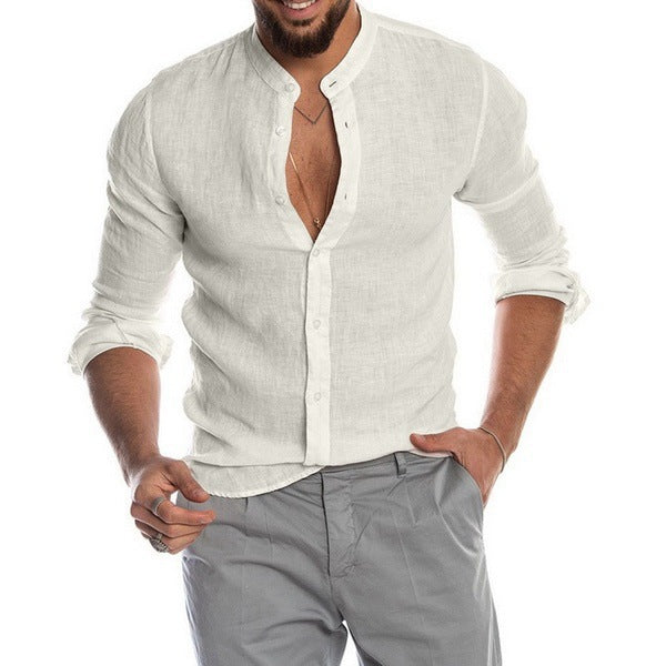 Herren Leinenhemd mit modernem Henley-Ausschnitt und Struktur ModeGeist