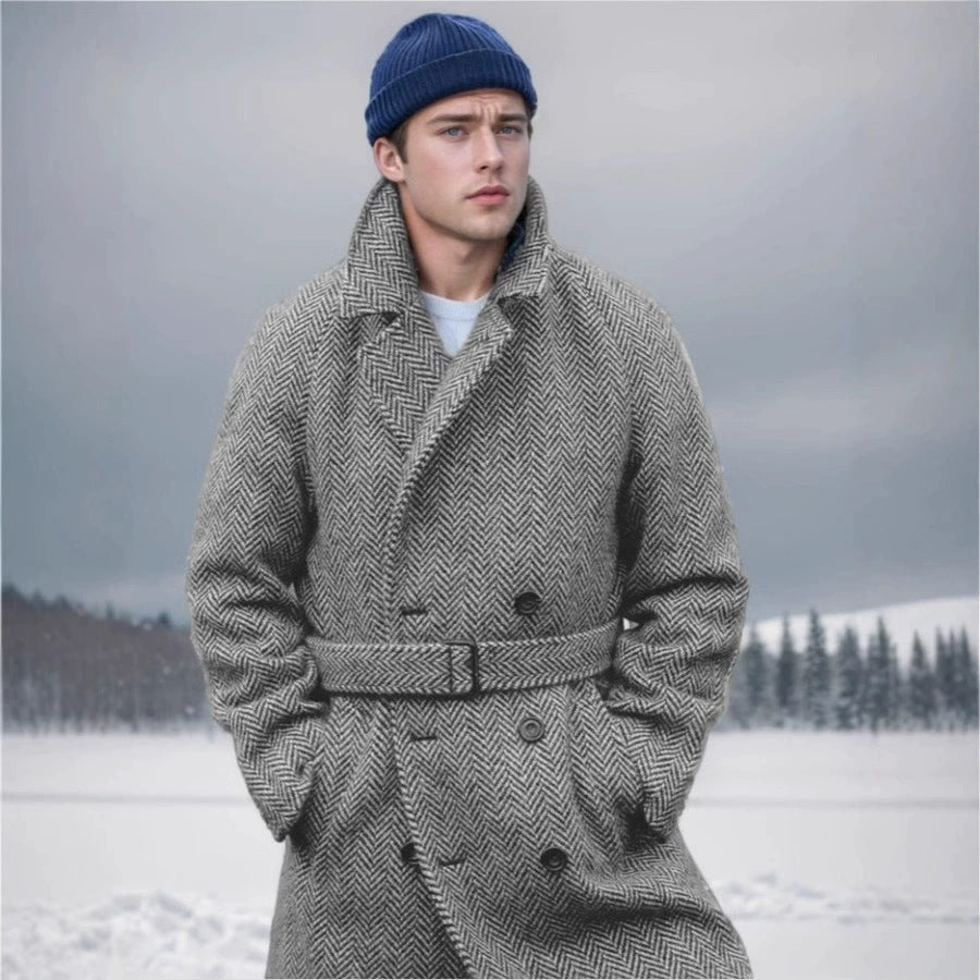 Herren eleganter Wollmantel mit Fischgrätmuster ModeGeist