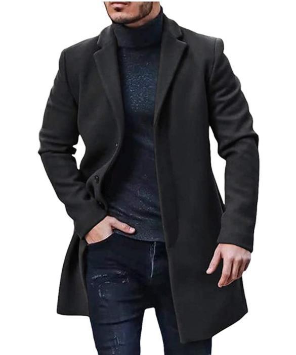 Herren eleganter länger geschnittener Wollmantel mit klassischen Revers ModeGeist