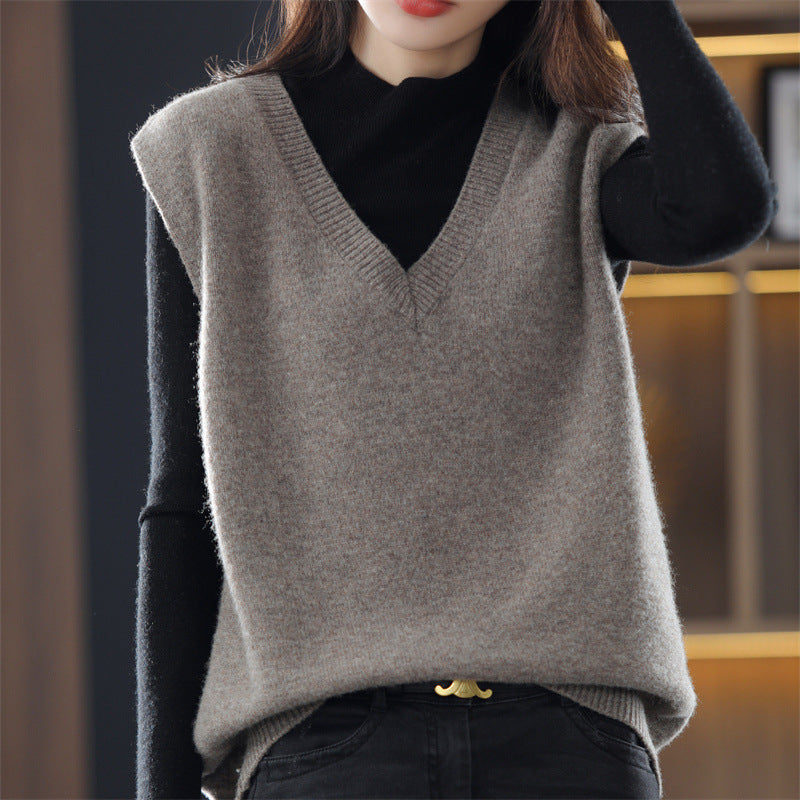 Damen Ärmellose Strickweste mit V-Ausschnitt und feiner Textur ModeGeist