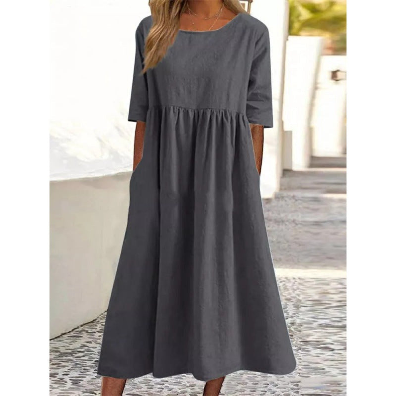 Baumwoll-Leinen Kleid von Fudus: Locker, lang, unifarben