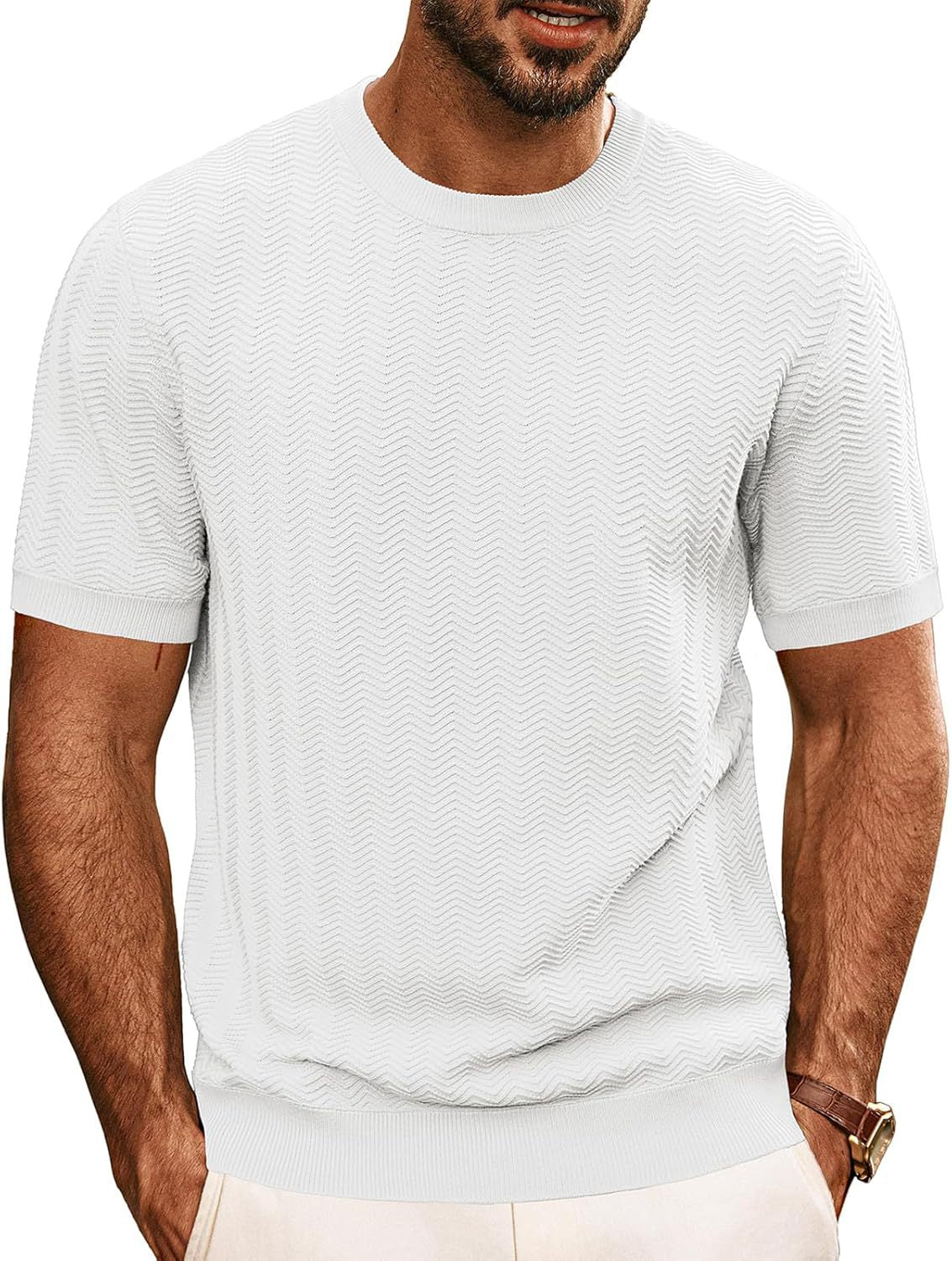 Herren strukturiertes Rundhals T-Shirt ModeGeist
