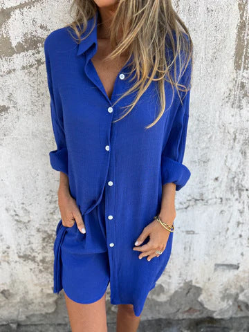 Damen lange Bluse mit durchgehender Knopfleiste und lässigem Schnitt ModeGeist