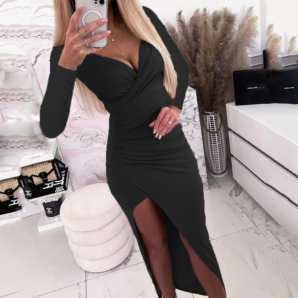 Damen elegantes Wickelkleid mit langen Ärmeln und Seitenschlitz ModeGeist