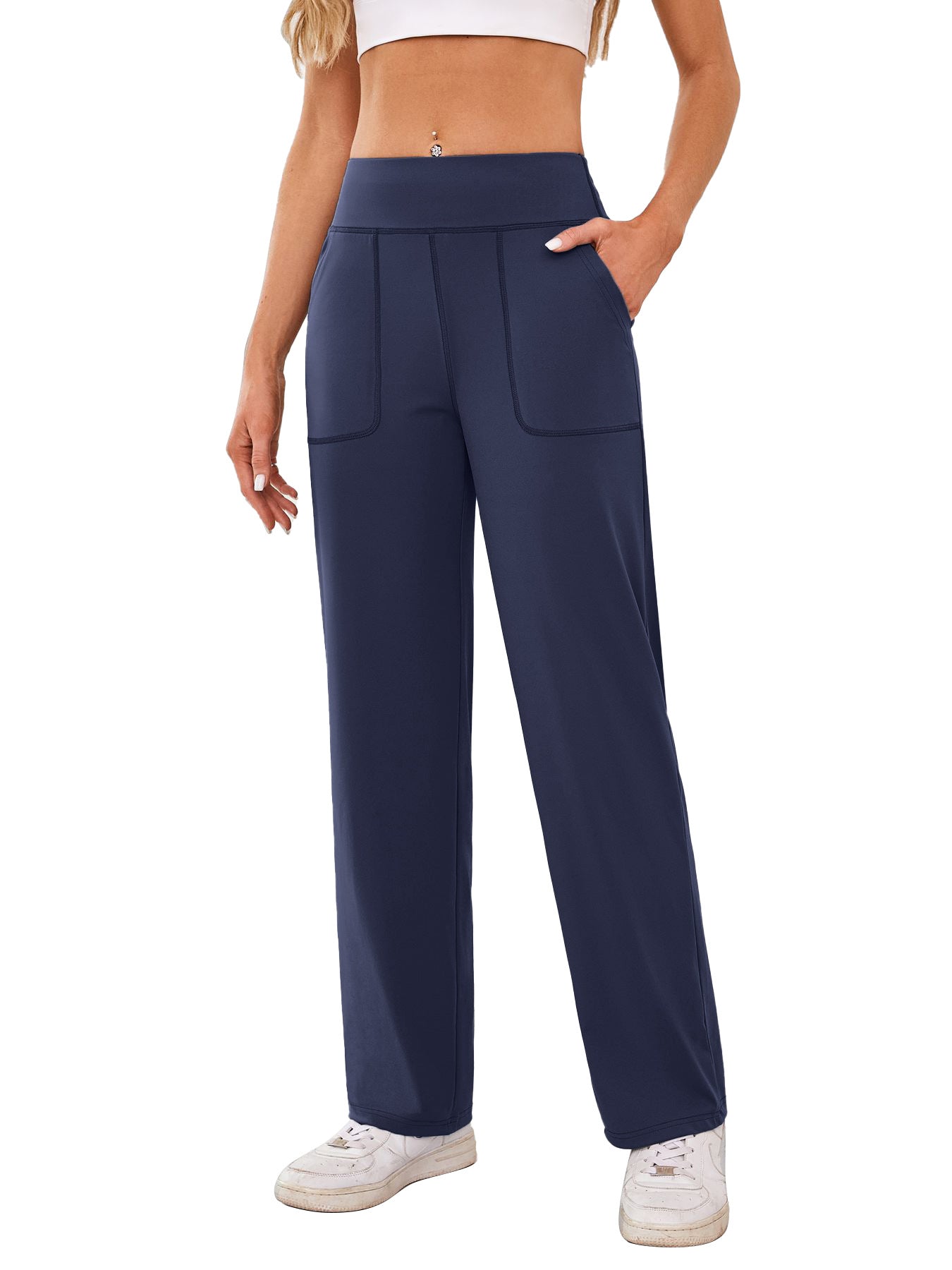 Damen bequeme Freizeithose mit seitlichen Taschen und elastischem Bund ModeGeist