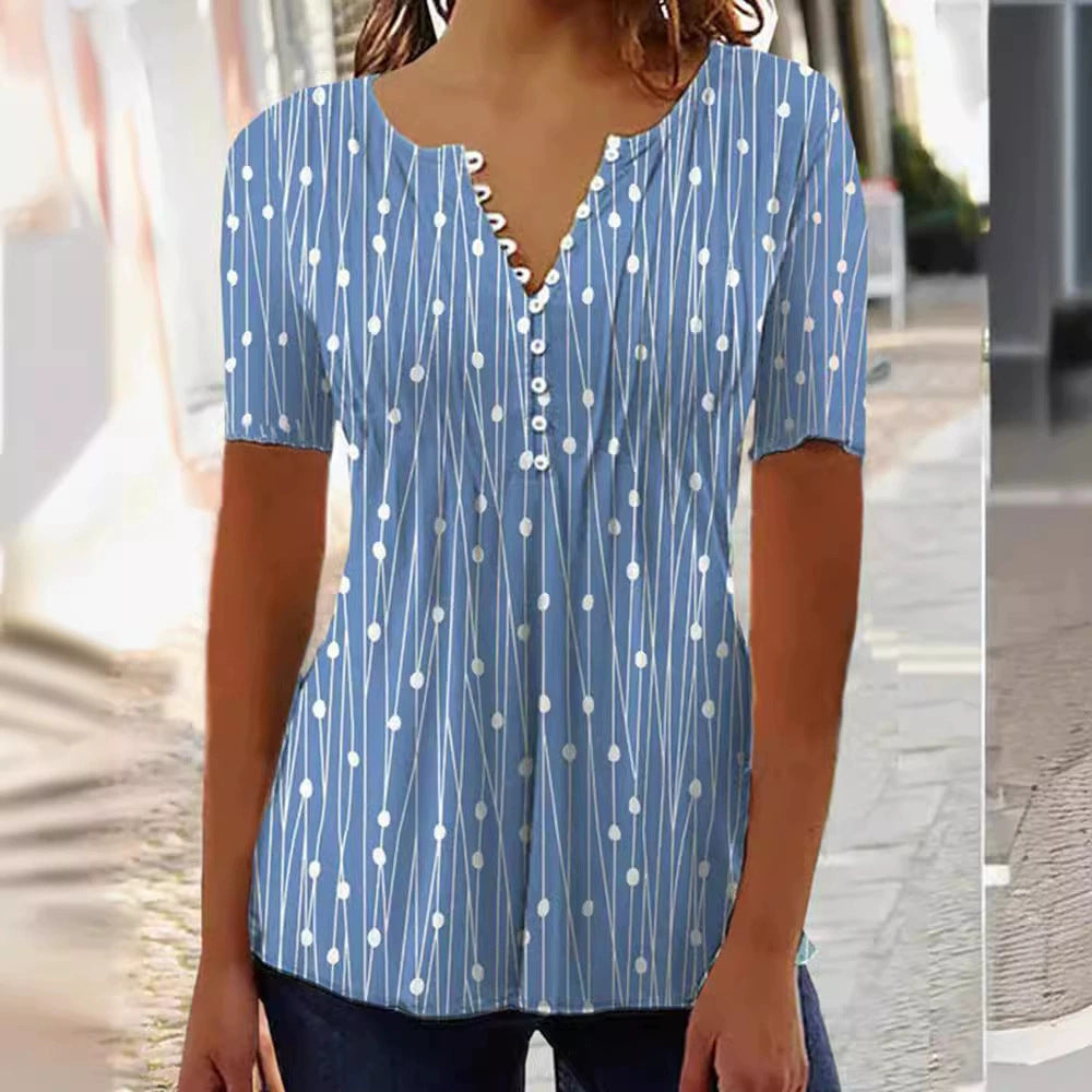 Modisches Blusenshirt für Damen mit Punkte-Muster und eleganter Knopfleiste von MODEGEIST