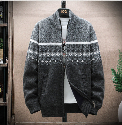 Herren Strickjacke mit nordischem Muster und modischem Reißverschluss ModeGeist