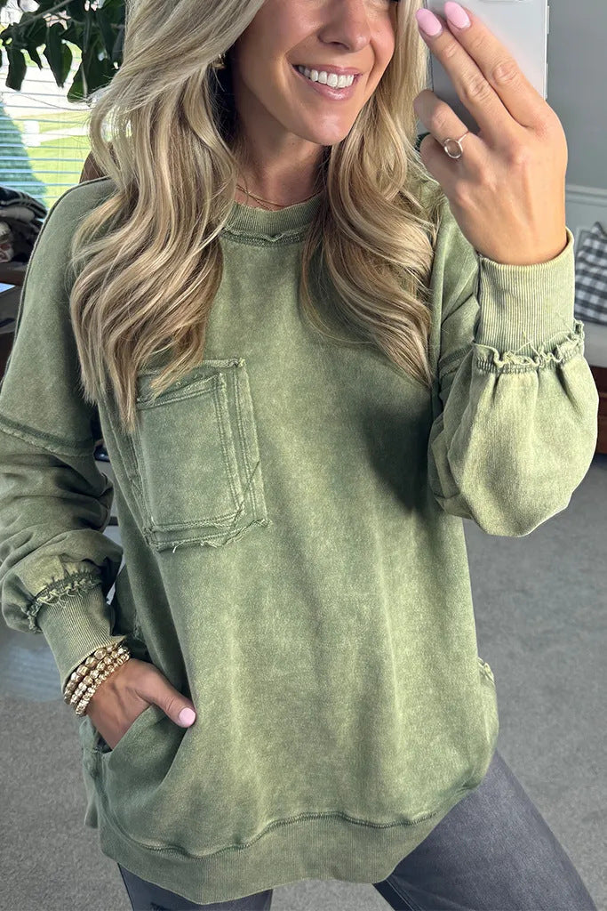 Damen Lässiger Oversized-Sweatshirt mit Rüschendetails ModeGeist