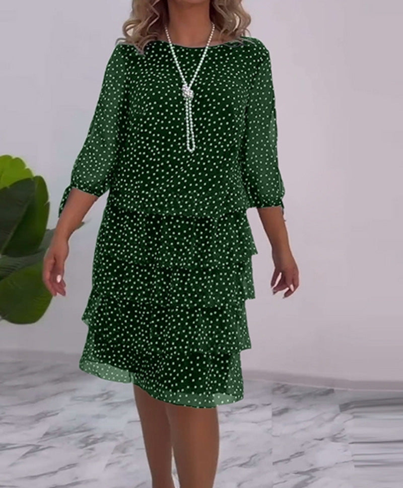 Elegantes, ärmelloses Damen-Etuikleid mit Volant und Punkten von MODEGEIST