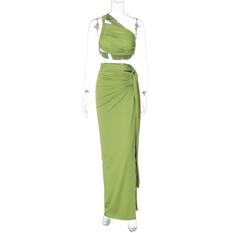 Elegantes Wickelkleid für Damen mit asymmetrischem Träger und schmeichelnder Drapierung - MODEGEIST